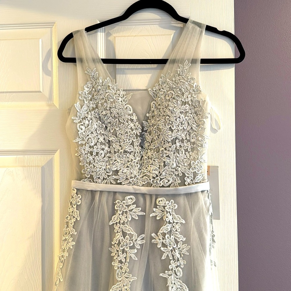 Silver floral tulle dress